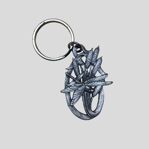 Keychain with dragon fly and cattail grass, made of pewter.